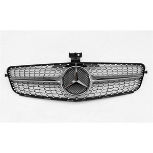 2008-2014 Mercedes-Benz C-Class Diamond Style Front Grille | W204 Silver Middle / Chrome Mercedes