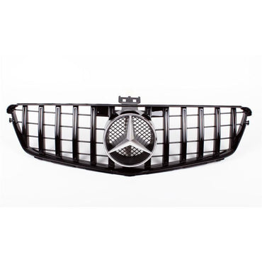 2008-2014 Mercedes-Benz C-Class Gtr Style Front Grille | W204 Gloss Black / Chrome Mercedes Emblem