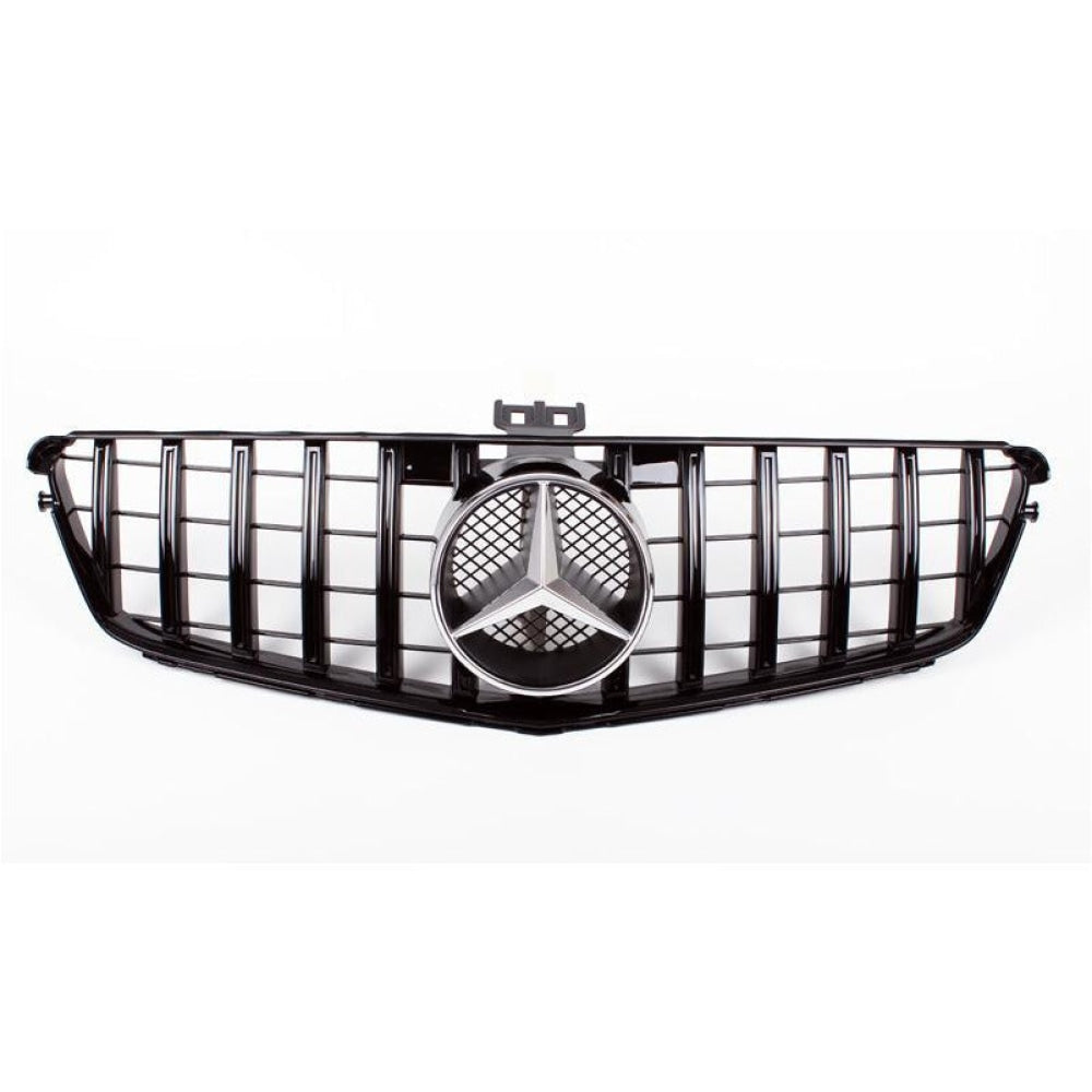 2008-2014 Mercedes-Benz C-Class Gtr Style Front Grille | W204 Gloss Black / Chrome Mercedes Emblem