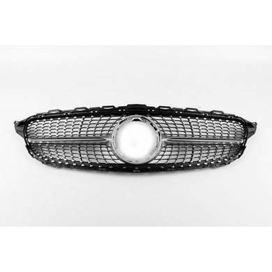 2015-2018 Mercedes-Benz C-Class Diamond Style Front Grille | W205 Chrome Silver / Yes Camera