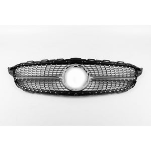 2015-2018 Mercedes-Benz C-Class Diamond Style Front Grille | W205 Chrome Silver / Yes Camera
