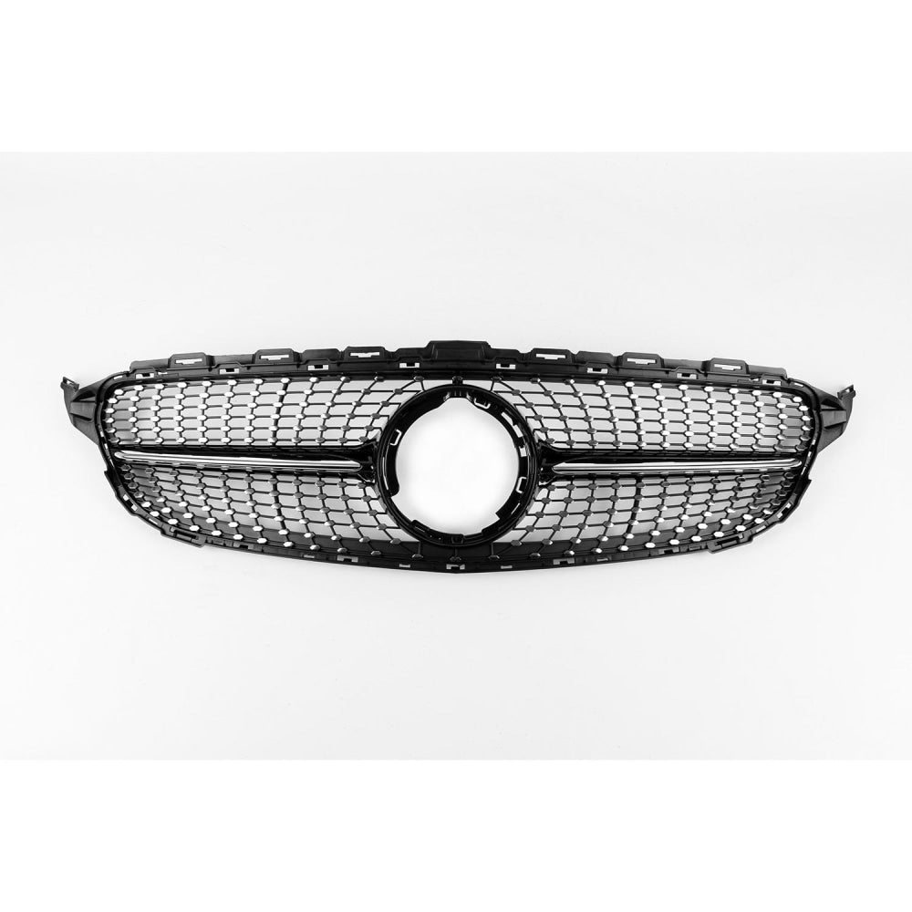 2015-2018 Mercedes-Benz C-Class Diamond Style Front Grille | W205 Gloss Black / Yes Camera Chrome