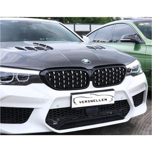 2017-2020 Bmw 5-Series Diamond Kidney Grilles | G30 Gloss Black With Chrome Middle
