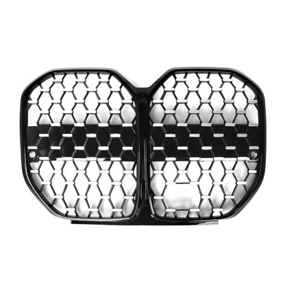 2021+ Bmw 4-Series Diamond Kidney Grilles | G26 Black Frame Silver Diamonds / Yes Acc